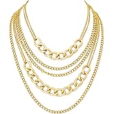 Sacina Gold-tone Layered Chunky Chain Necklace, Punk Grunge Necklace, Emo Christmas Jewelry Gift for Women