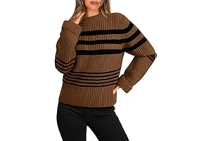 KIRUNDO Women's 2024 Fall Winter Striped Color Block Short Sweater Long Sleeve Crew Neck Casual Loose Knit Pullover Tops