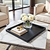 QAVOL 30 x 30 inches Luxury Leather Square Oversized Service Tray, Ottoman & Coffee Tray for Family Dinner, Out-of-House Picnic & Party (30 inch Black)