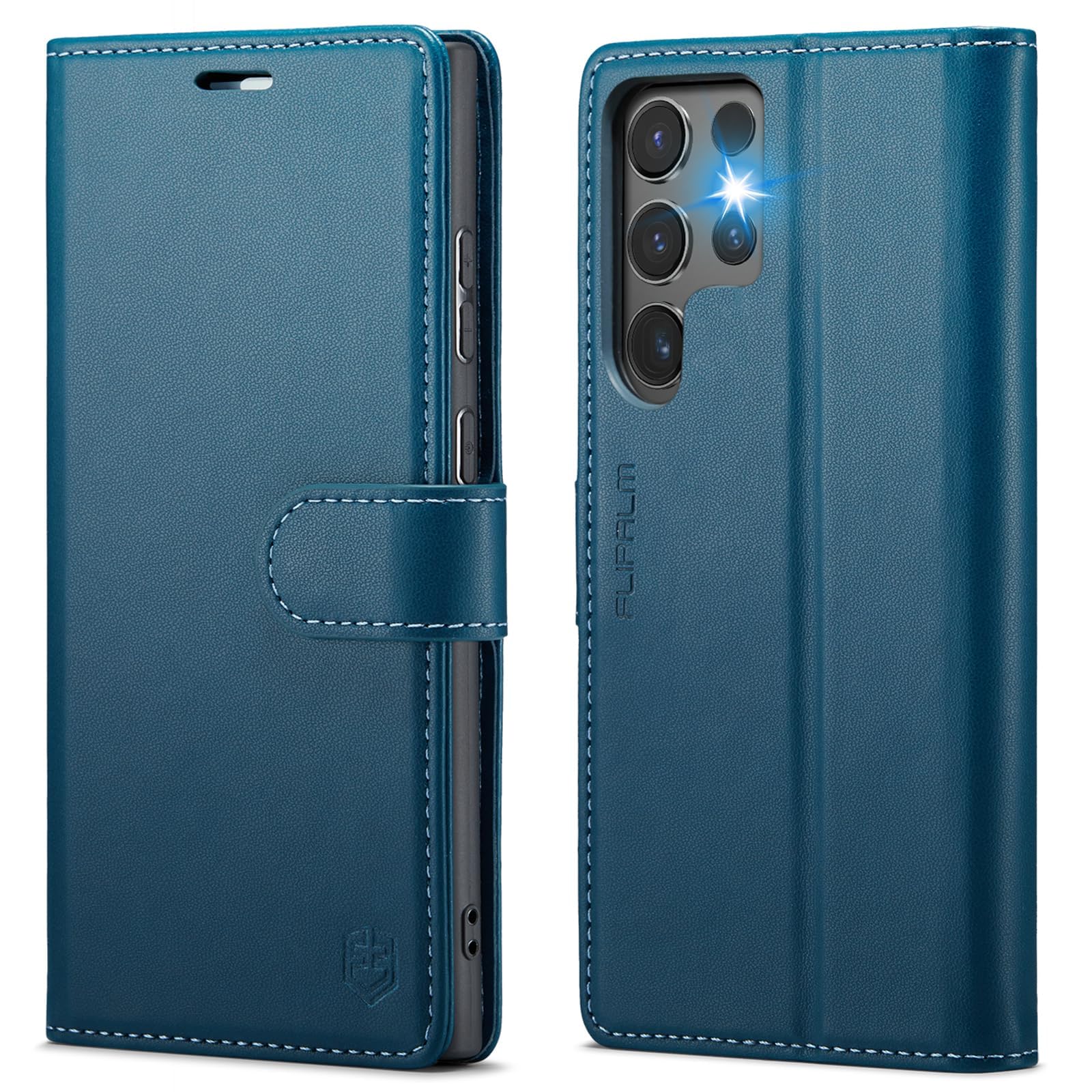 FLIPALM Wallet Case for Samsung Galaxy S25 Ultra, RFID Blocking Credit Card Holder, PU Leather Folio Flip Kickstand Protective Shockproof Cover for Galaxy S25 Ultra (Blue)