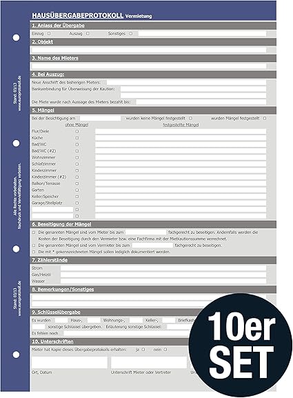 10 X Hausubergabeprotokoll Vermietung Ubergabeprotokoll