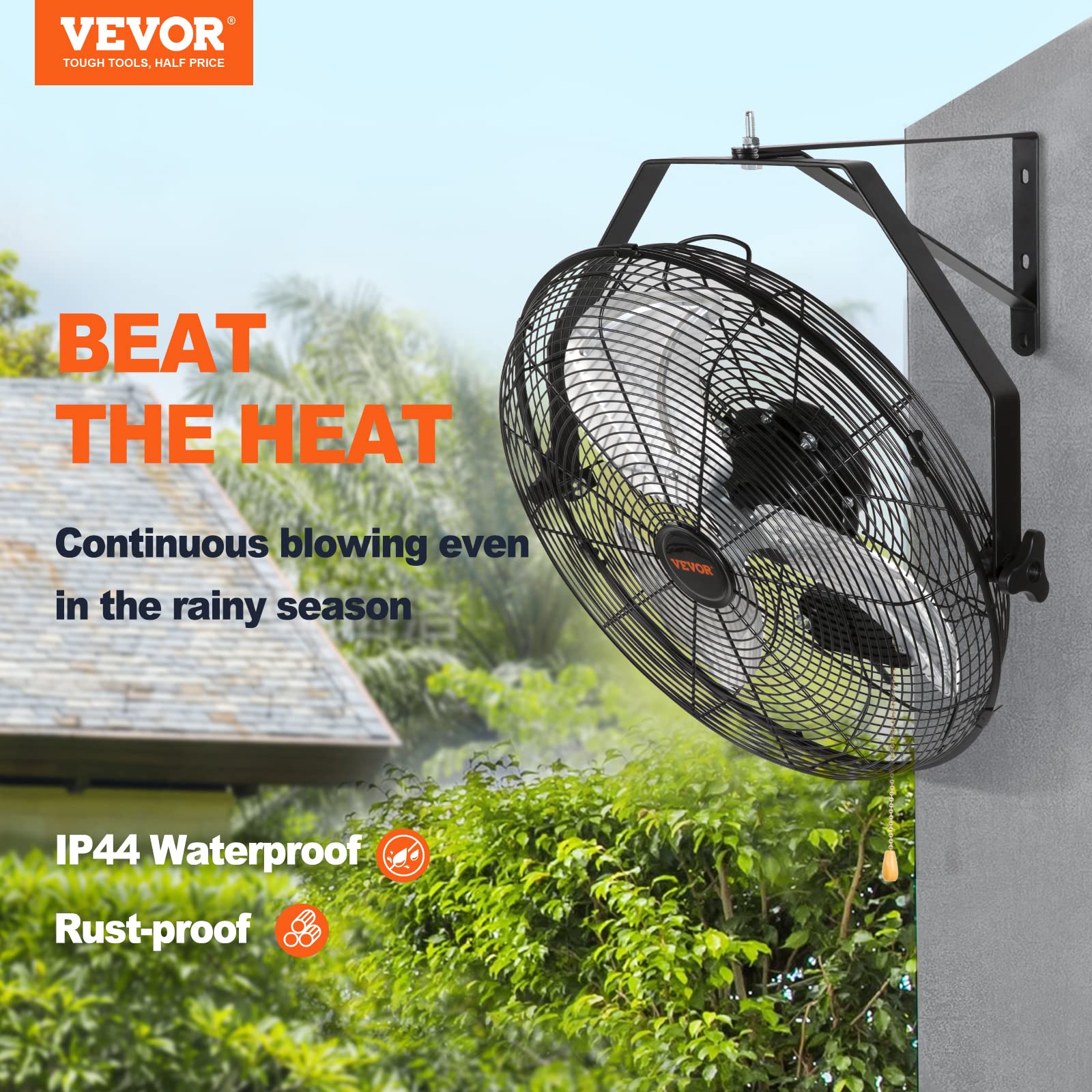 VEVOR Ventilador de montaje en pared de 18 pulgadas, 3 velocidades IP44 a prueba de agua, máx. Ventilador de pared de 4150 CFM para exteriores, comerciales, residenciales, invernaderos, talleres, patios, negro, con certificación ETL
