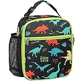 Bagseri Kids Lunch Box for Boys - Insulated Toddler Lunch Bag Fits Bento Box, Reusable Daycare Cooler Tote with Clip Handle, Water-Resistant Lining, Black Dinosaur