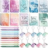 Noveread 30 Sets Inspirational Gifts Bulk for Women Boss Mini Notepads Inspirational Pens Bulk Employee Appreciation Acrylic Keychain Vet Tech Week Gifts for Coworker Nurse