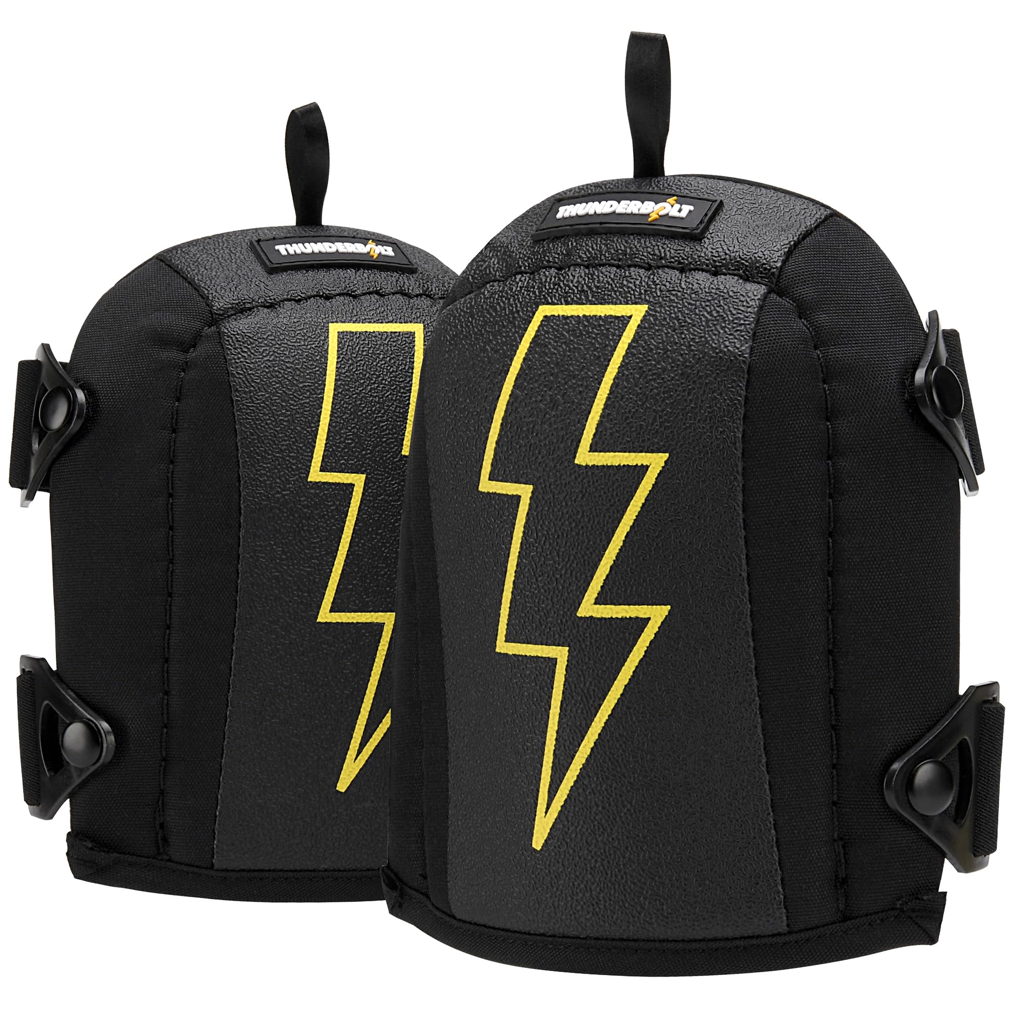 Thunderbolt Knee Pads Work for Construction Flooring Plumbing Cleaning - Gardening Knee Pads Anti-Slip Leather Lightweight Comfortable Foam Cushion with Adjustable Straps & Fast Clip Fastener