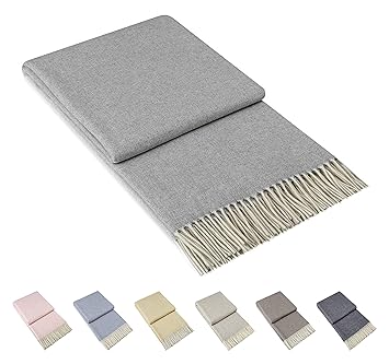 Wolldecke Wohndecke Wolle - Kaschmir - Mix 140 x 200 cm sehr weiches Plaid Kuscheldecke Faro (Hellgrau)