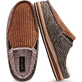 ONCAI Mens Clog Slippers with Arch Support Stripe Faux Fur Cotton-Blend High-Density Memory Foam Warm House Slippers Slip-on Indoor Outdoor Rubber Sole Size 7-16