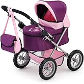 Bayer Trendy Doll Pram, Pink &amp; Purple Stroller with Adjustable Handle | Fits 18 inch Dolls, Features Integrated Shopping Basket, Matching Shoulder Bag, and Collapsible Sturdy Metal Frame