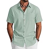 COOFANDY Men's Button Down Short Sleeve Shirt Cotton Casual Summer Shirts Textured Beach Vacation Shirts for Men