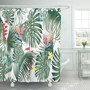 Amazon Com Emvency Shower Curtain Floral Tropical With Exotic