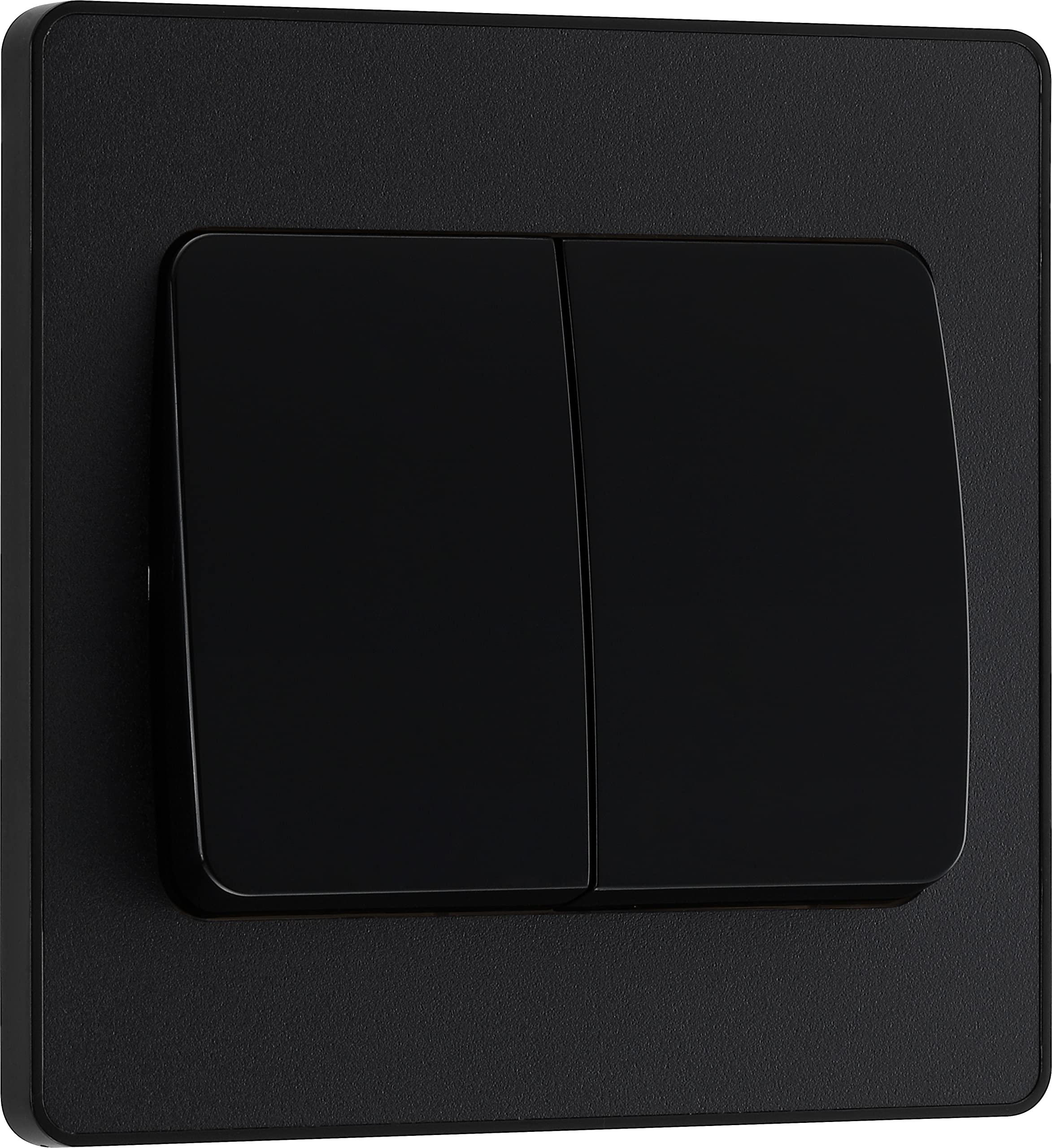 BG Electrical Double Wall Light Switch, Wide Rocker, 2 Way, Screwless Front Plate, Round Edges, Evolve, Matt Black, 20A, 16AX, PCDMB42WB