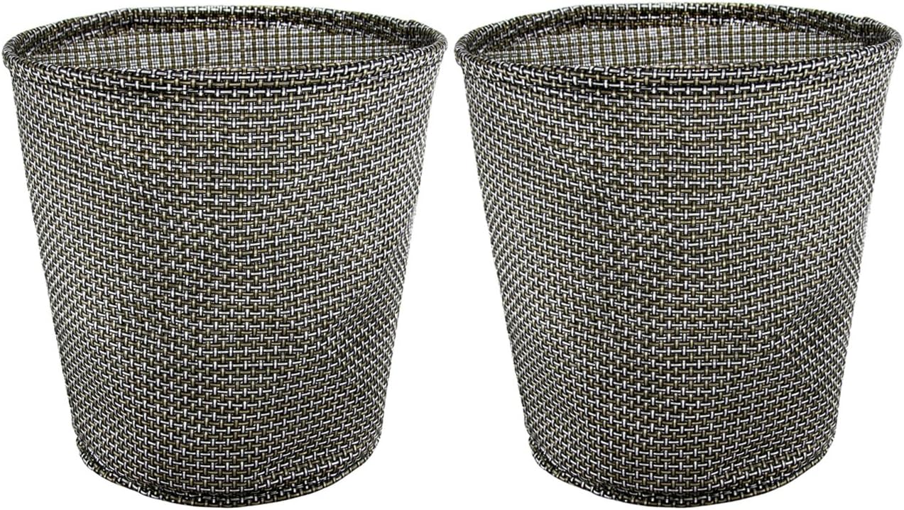 2PCS Waste Baskets - Jacone Stylish Textilene Woven Fabric Round Office Wastepaper Baskets Nursery Waste Bins - Easily Clean