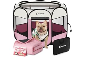 PERSURE Dog Cat Playpen Indoor Outdoor for Puppy Pet Dogs Cat Recovery After Surgery, Dog Tent Crates Cage Indoor/Outdoor, Portable Pop Up Kennel with Carrying Case for Travel (Pink with Pad, Small)