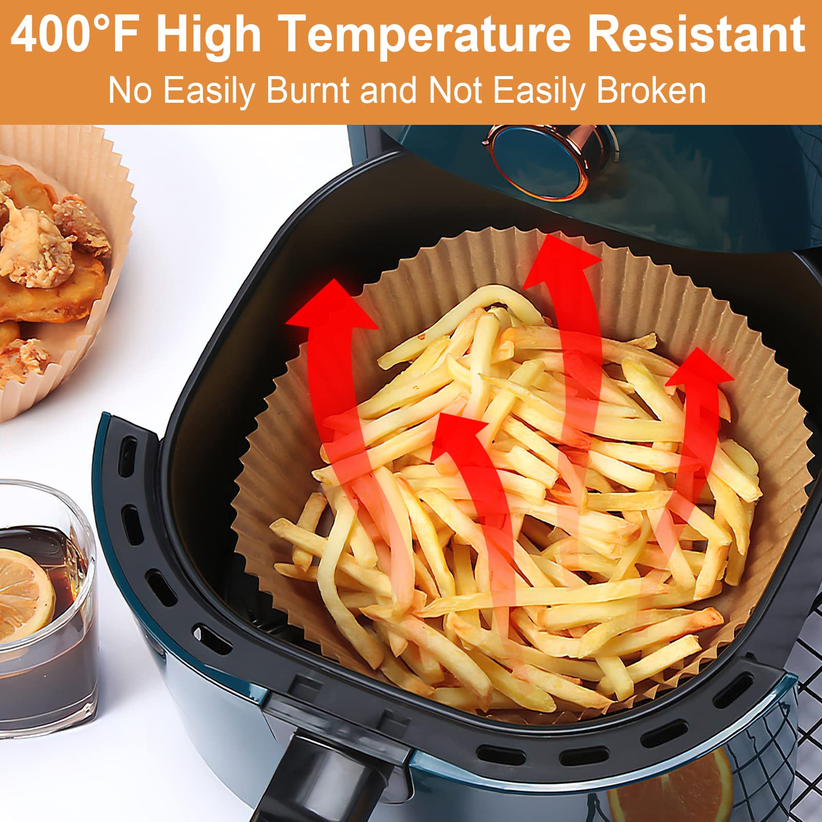 AiQInu Backpapier für Heißluftfritteuse, Airfryer Backpapier Rund 20cm 100 Stück BPA-frei Wasserdicht Ölfest Pergamentpapier Liner Airfryer Zubehör, für Heißluftfritteuse Ofen Mikrowelle 6