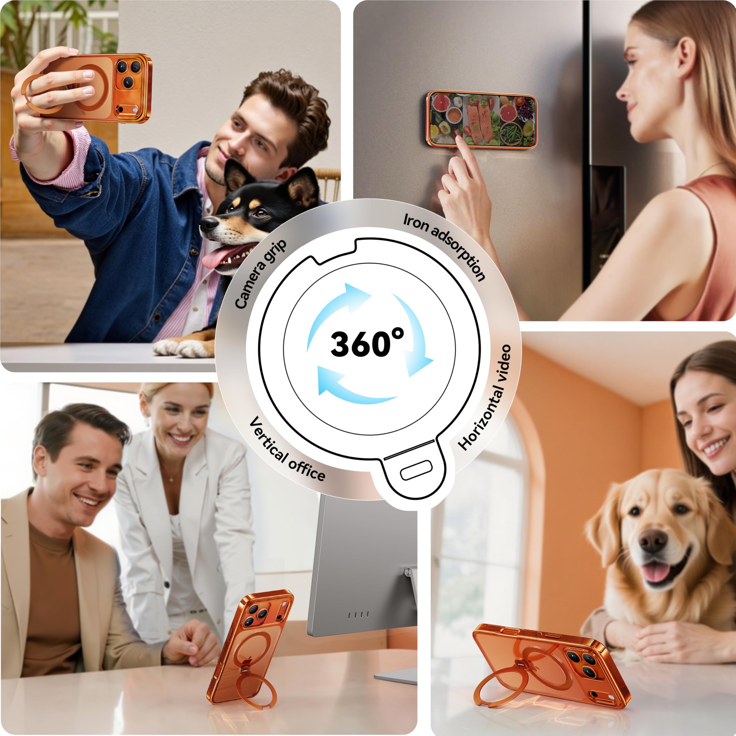 CASEKOO Cosmic Orange Glossy for iPhone 17 Pro Max Case [360 Spin Magnetic Stand][Fit for MagSafe][17FT Military Protection] Slim Polished for iPhone 17 Pro Max Case with Stand 6.9'', Cosmic Orange