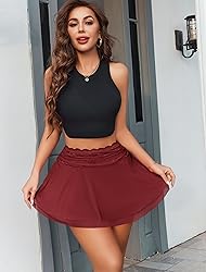 Avidlove Women's Pleated Mini Skirt Lace Mesh
