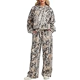 Eutten Womens 2 Piece Sweatsuits Fall Outfits Oversized Camo Hoodie Wide Leg Sweatpants Travel Lounge Matching Sweat Sets