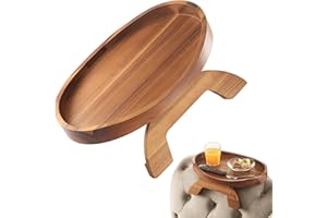 BLUEWEST Sofa Armrest Tray, Arm Table Sofa Arm Tray Clip on Tray Table, Acacia Tray Table for Couch, Folding Snack Table for Drink and Remotes, Non-Slip/Flexible for Different Armrest Shapes & Width