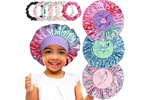 3pcs Satin Bonnets for Kids Sleeping, Cute Hair Bonnet with Scrunchies for Girls Curly Hair