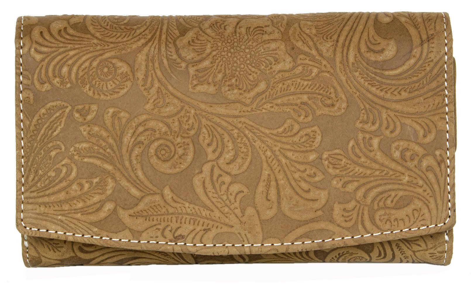 Women's Natural Genuine Leather Wallet with Ornamental Stamping