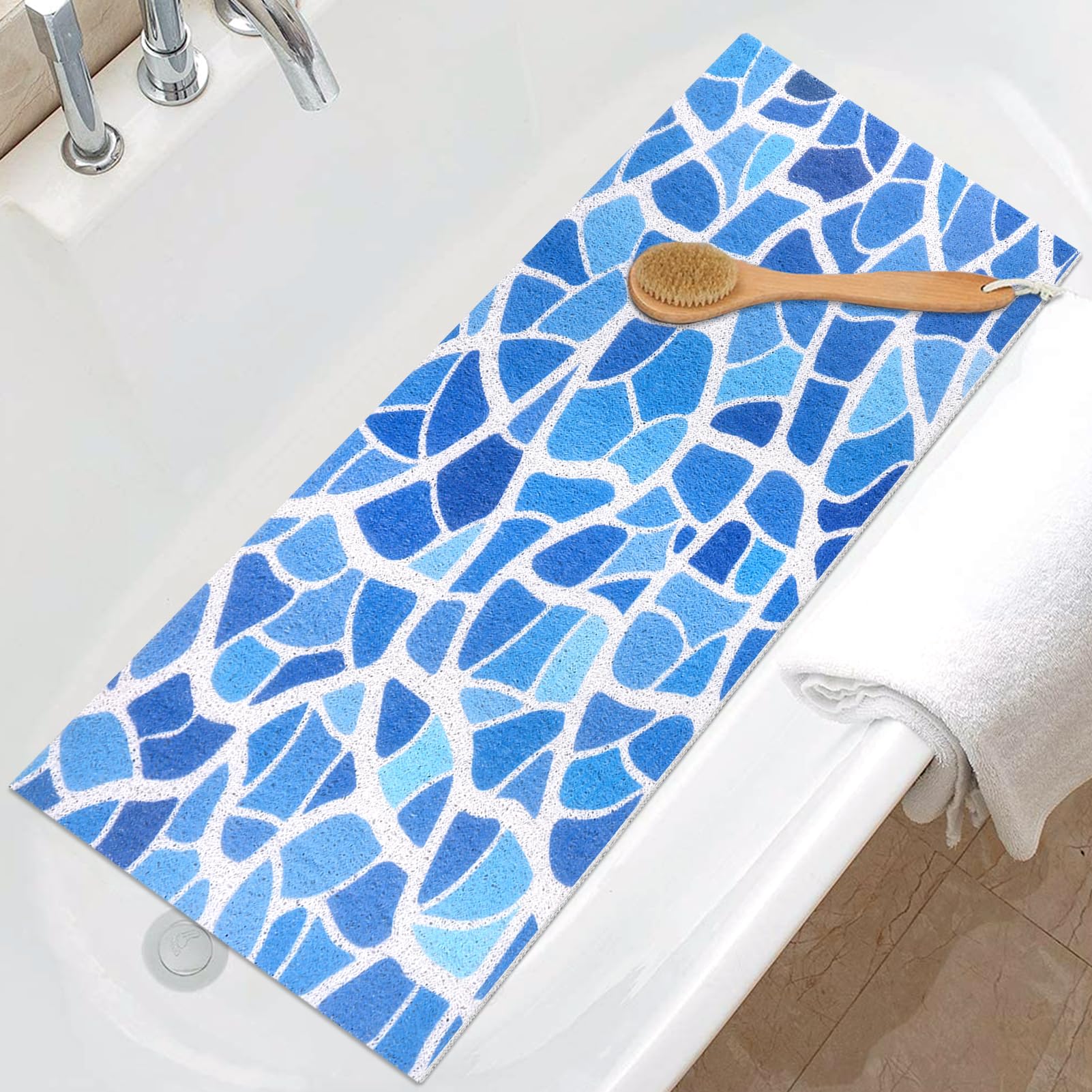 Shower Mat Non Slip, Extra Long Bath Tub Mat Non Slip Anti Mould 40x100cm, Loofah Bathroom Shower Mat for Inside Shower, Soft Textured Bath Massage Mat for Bathtub Bathroom Floor with Drain, Quick Dry