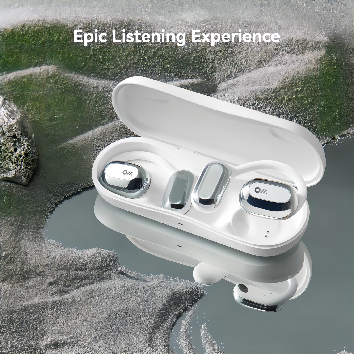 Oladance OWS1 Open Ear Headphones, Wireless Bluetooth 5.2 Headphones Air Conduction, Up to 16 Hours Battery Life with Carry Case, High Sound Quality with Dual 16.5mm Drivers Space Silver