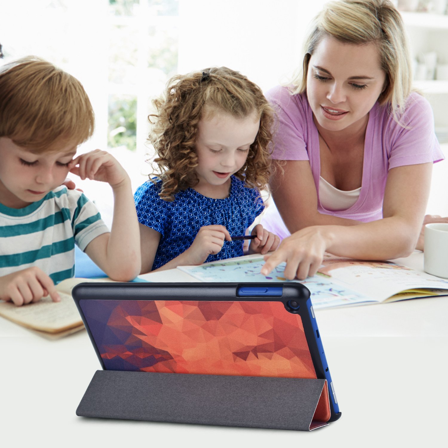 Dopup All New Fire 8 Case Smart Cover with Auto Wake/Sleep Lightweight Standing Slim Fit PU Leather Fire 8 Tablet Case(Geometry Maple)