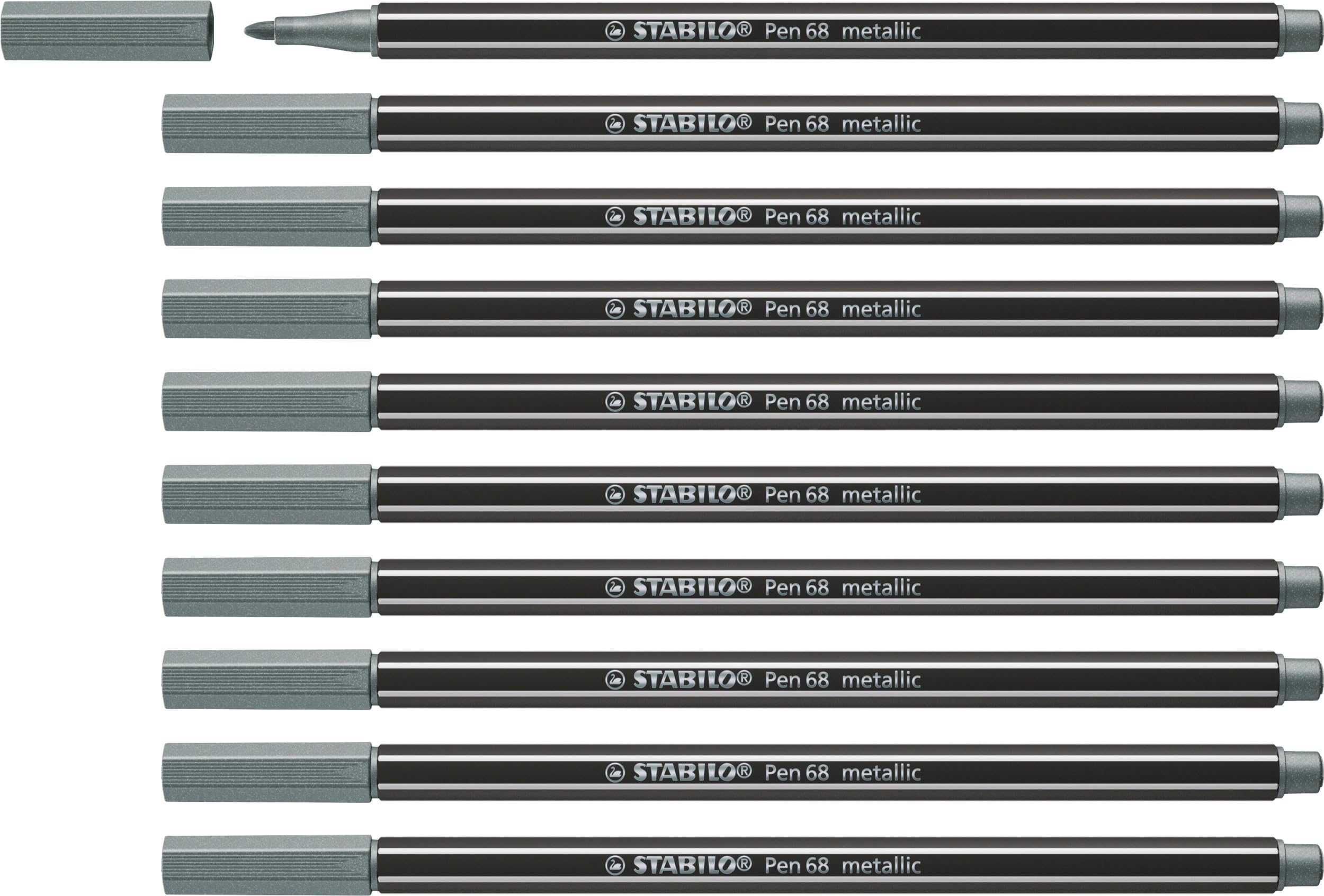 Metallic Premium Felt Tip Pen - STABILO Pen 68 metallic - Pack of 10 - silver — image 1