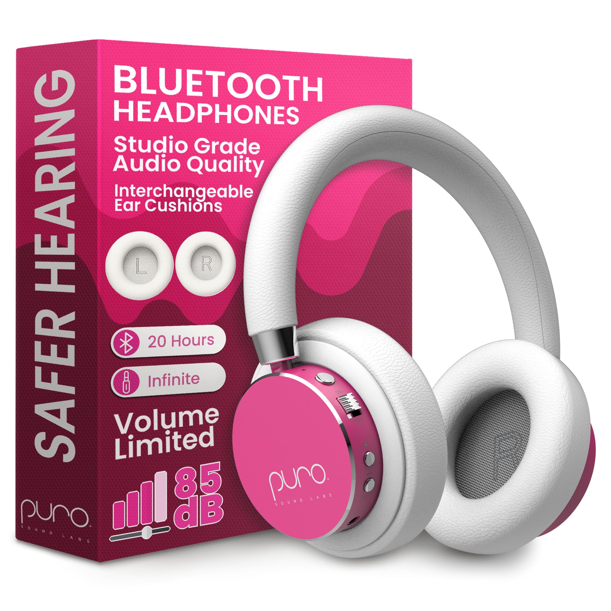 Puro Sound Labs BT2200 Plus Kids Bluetooth Headphones – Volume-Limiting 85dB, Studio-Grade Audio, Over-Ear & Comfy Design, 20-Hour Battery Life, Easy to Connect Wireless Headphones for Kids, Pink