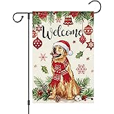 Heyfibro Welcome Christmas Golden Retriever Dog Garden Flag, 12x18 Double Sided Burlap, Christmas Occasion