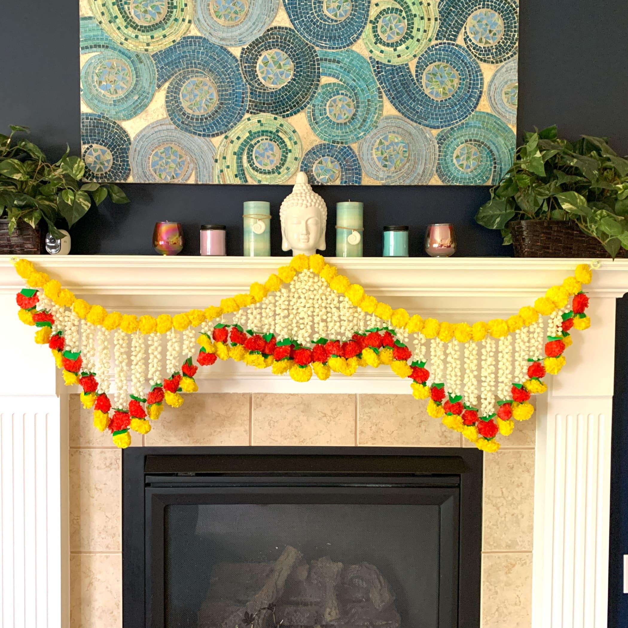 Photo 1 of LoveNspire 5 Feet Marigold Jasmine Door Toran Hanging Valance Marygold Garland Mantle Window Decor Puja Diwali Decoration Day of The Dead