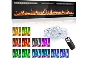 HIPICUTE 60 Inch Built-In Electric Fireplace, 750/1500W Wall Mounted Recessed Heater with Remote, Timer, Touchscreen, 12 Flame Effects, Adjustable Brightness, Low Noise Linear Fireplace for Living Room Bedroom