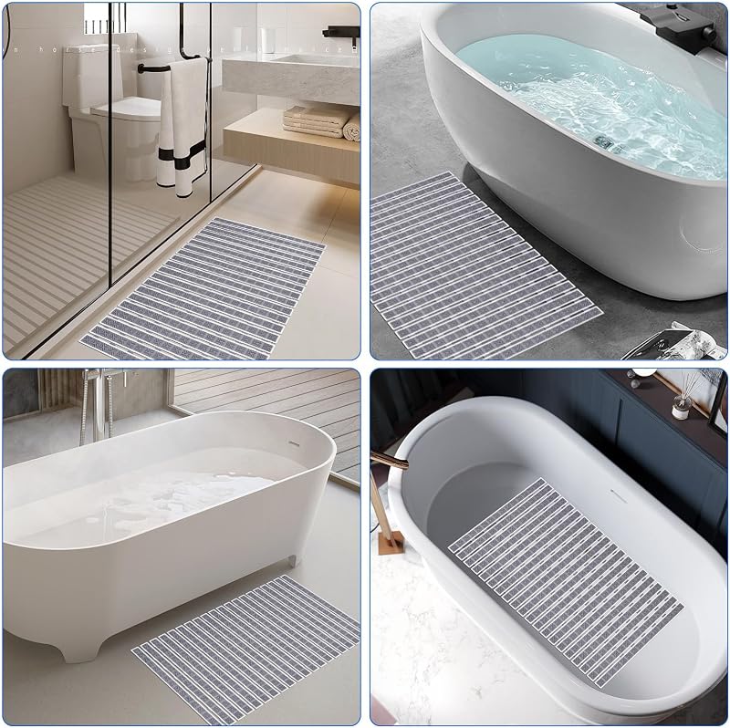Caillebotis Douche 70 x 40cm, Tapis Baignoire Antidérapant Tapis de Bain avec Ventouse Tapis Douche sans BPA et Résistant aux Moisissures pour Les Seniors, Les Adultes