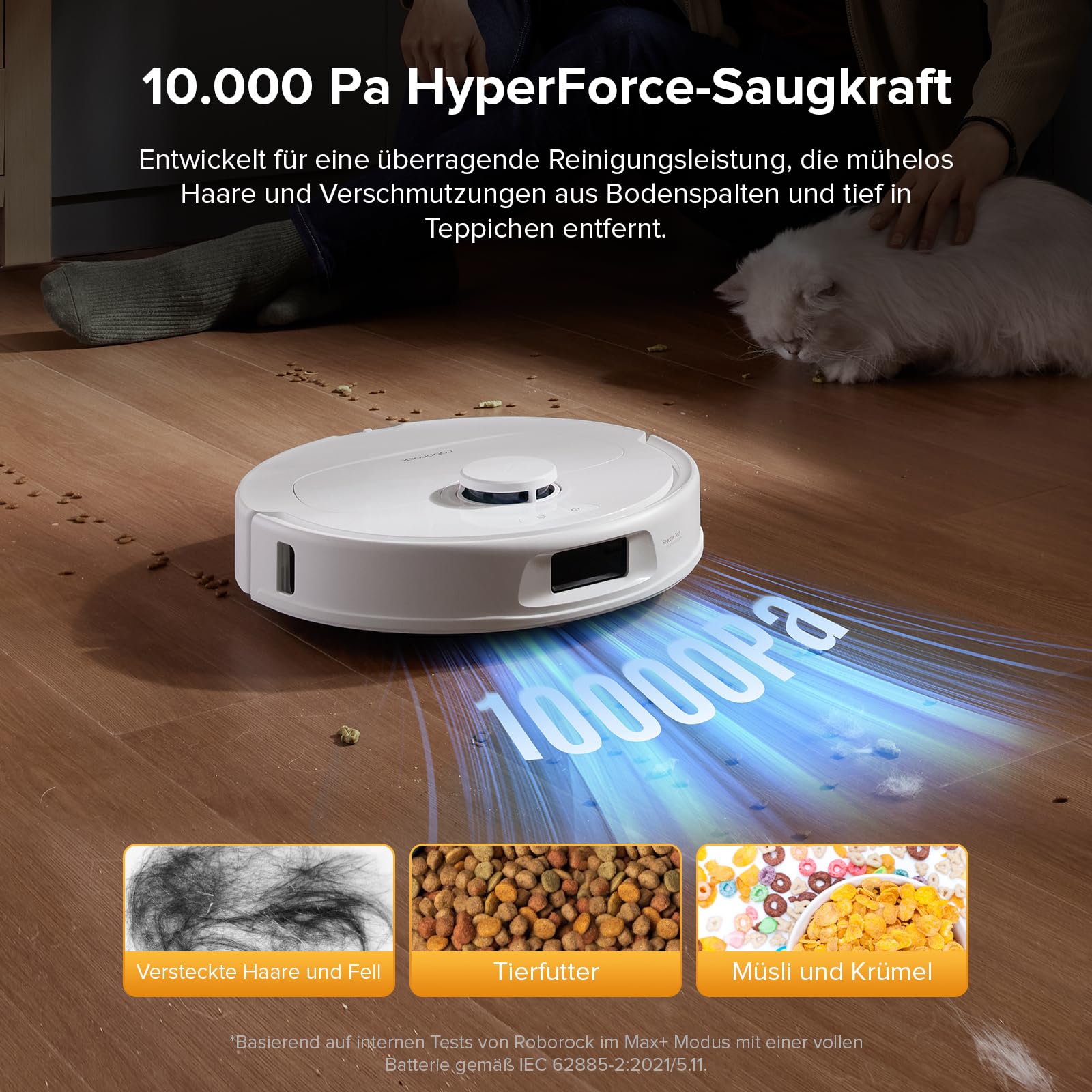 roborock QV 35S Saugroboter mit Wischfunktion, 10.000 Pa HyperForce Saugkraft, Anti-Tangle-Bürsten, Anhebbare Schleudermopps, Intelligente Hindernisvermeidung, Multifunktions-Dockingstation (Weiß)