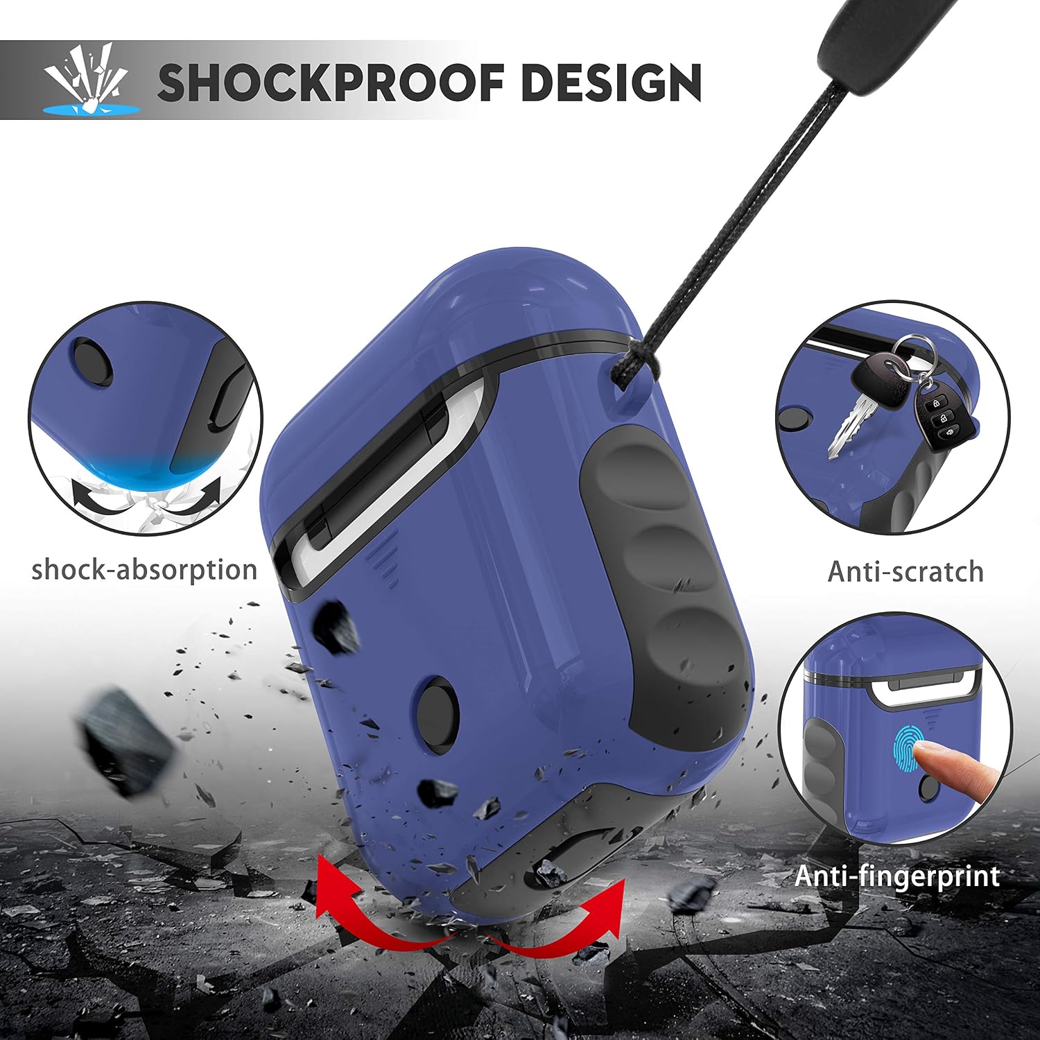 ORETECH Case for AirPods 1/2, 1 Shockproof, Anti-Scratch Silicone PC Accessories Case, Blue/Black, Blue & Black - Image 4