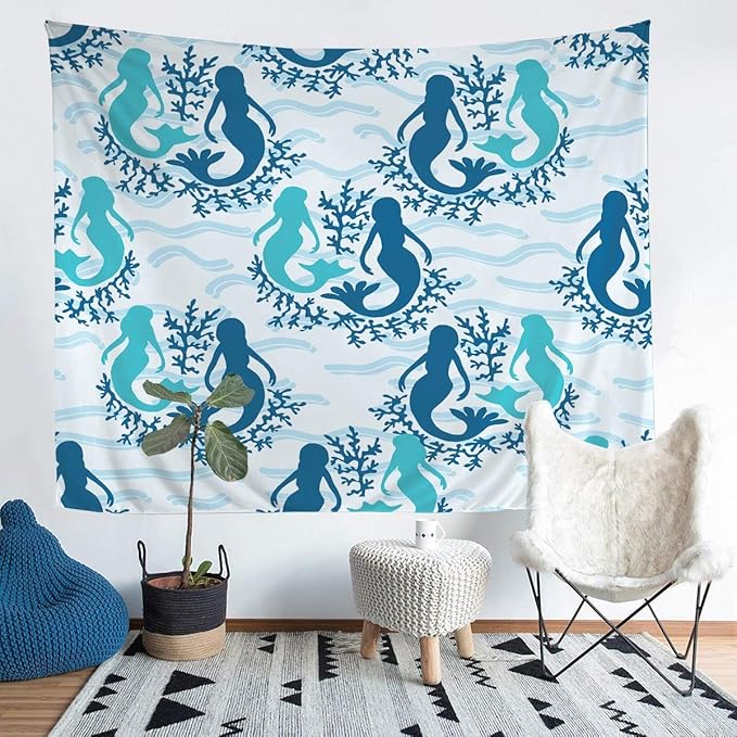 Loussiesd Meerjungfrau Wandteppich Ozean Marine Thema Tapisserie Meer