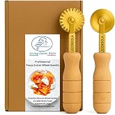 La Gondola Set of 2 Homemade Pasta Cutters - Festooned &amp; Smooth Wheels | Making Tools for Home &amp; Business | Brass &amp; Natural Wood | Easy to Use Cutting Tools | Ravioli Cutters Made in Italy