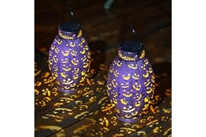 SUNNYGARDEN 2 Pack Halloween Solar Lanterns Outdoor Waterproof, Purple Hanging Solar Lantern Lights Ghost Halloween Decorations for Yard Patio Garden Outside, Halloween Party Decor Gifts