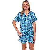 Disney Stitch Pajamas Women's Plaid All-Over Design Notch Collar Sleep Set