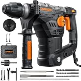 1-9/16'' SDS Rotary Hammer Drill, 12.5Amp Heavy Duty Rotary Hammer | 4 Functions, Safety Clutch, Vibration Control, Corded Hammer Drill for Concrete, Drill Bits and Chisels Included