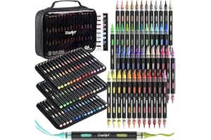 JusArt Acrylic Brush Markers, 96 Colors Brush Tip Acrylic Marker Set, 48 Dual-Tip Water Based No Bleed Markers with Automatic