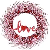 NAHUAA Pink Valentine Wreaths 20 Inch Berry Valentines Day Wreath Pink Wreaths for Front Door Heart Wreath with Sign Love for Spring Table Window Wedding Decor