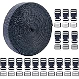 Livder 1 Inch 16 Yards Polypropylene Webbing Strap Band with 16 Set 1inch Side Release Plastic Buckles, Black