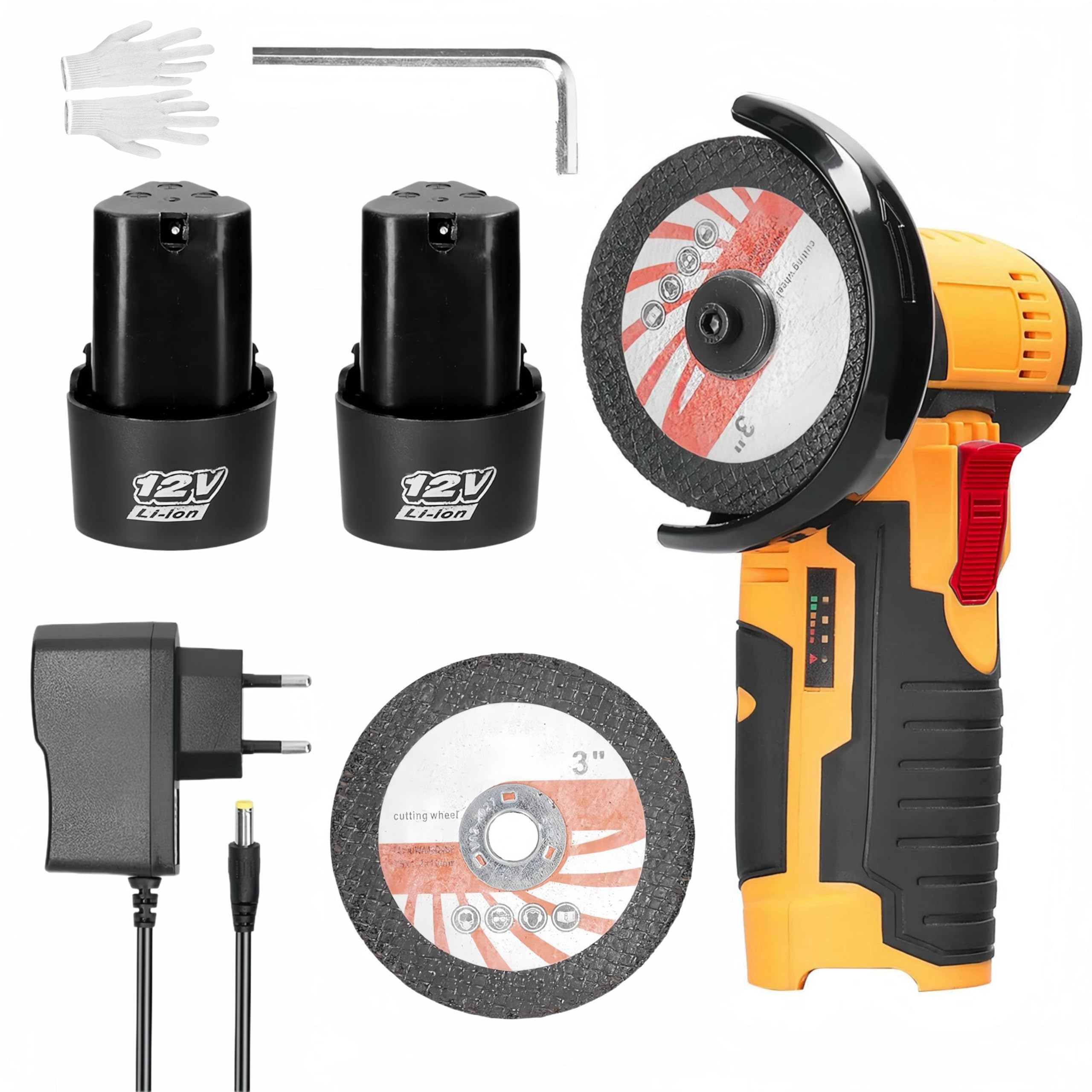 Photo 1 of Cordless Electric Angle Grinder, Handheld Mini Tile Cutter Tool, Rechargeable Small Hand Grinder with 2 Cutting Discs for Wood Ceramic Tile PVC Pipe Cutting Polishing, 19500 RPM