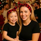 Shimmer Anna Shine Mommy & Me Buffalo Plaid Tie Headbands – Matching Cotton-Spandex Stretch Headbands for Women & Girls