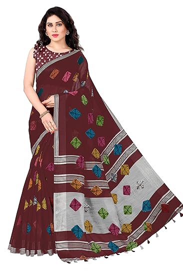 Womens Poly Cotton Mix Bandhani Prints Work Wear Saree With Blouse Piece