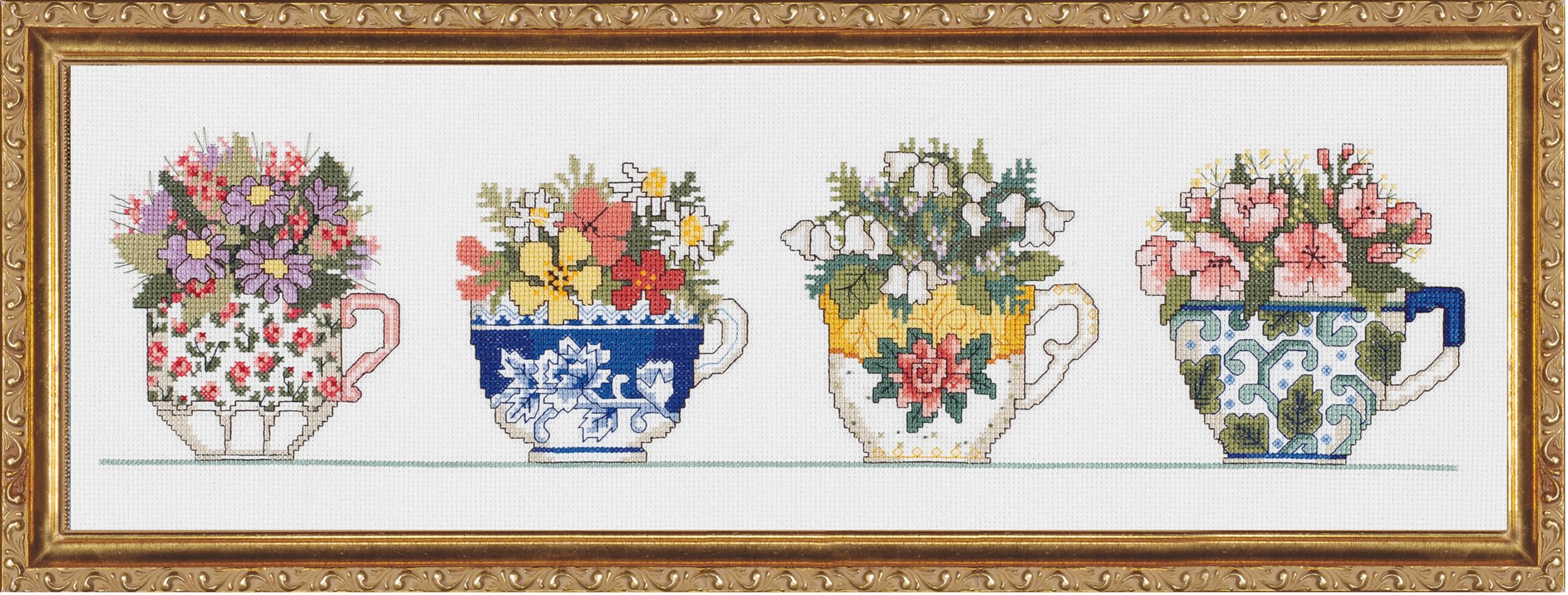 Janlynn 1-Piece Row of Teacups Counted Cross Stitch Kit,021-1409