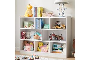 ONIRW 3-Tier Bookshelf, 8-Section Wooden Bookcase, Storage Organizer with Anti-Tilt Device, Modern Storage Display Cabinet for Living Room, Classroom, Kid’s Room (White)