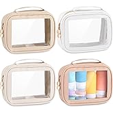 Kigeli 4 Pcs Clear Makeup Bags for Car Essential, Waterproof Clear Travel Toiletry Organizer Leather Makeup Bags with Handle Zipper, Small Cosmetic Pouch Set for Women Car Gift(Nude Color)
