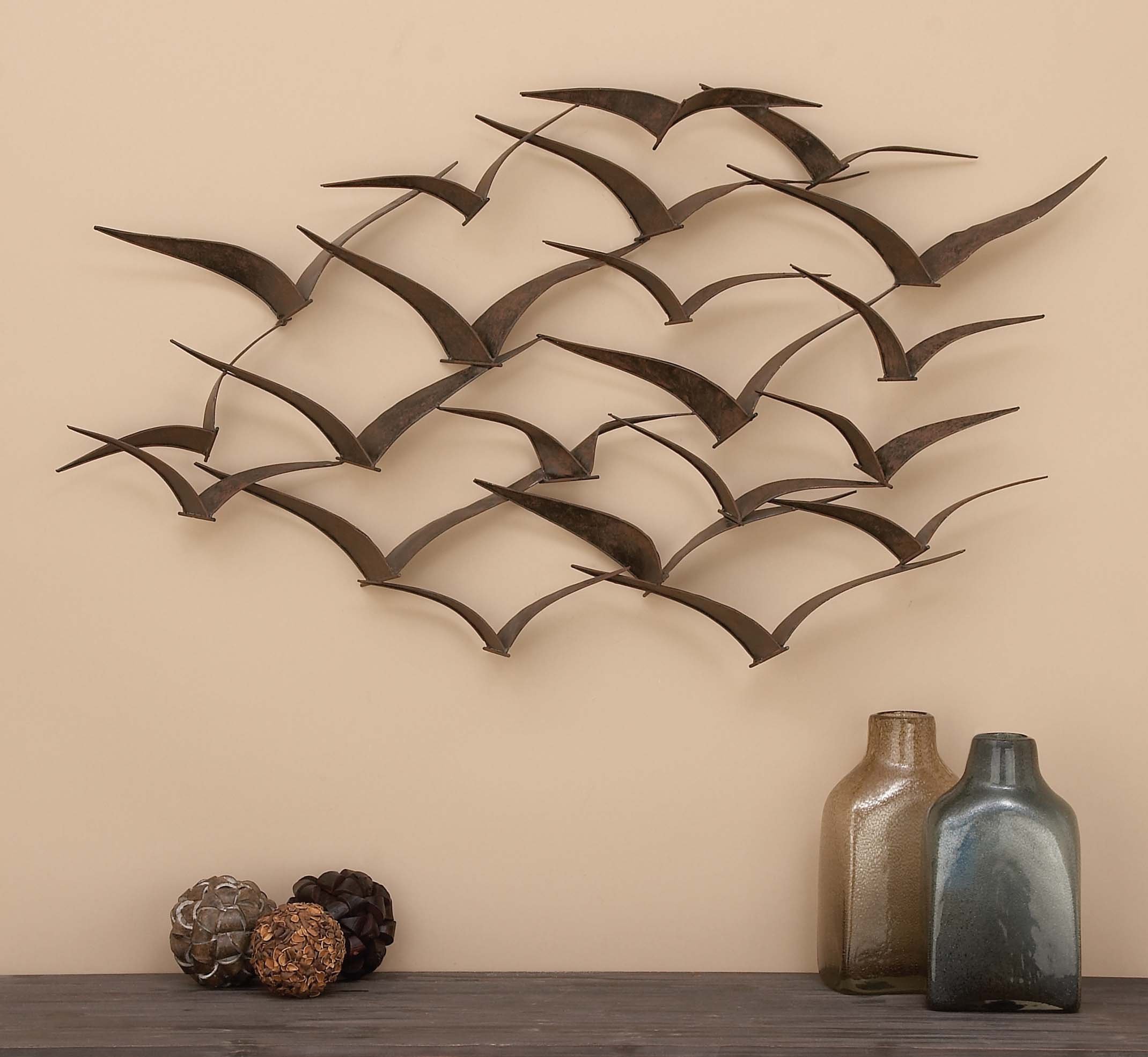 Deco 79 Brown Flying Birds Modern Metal Wall Art Décor, 47" x 26"
